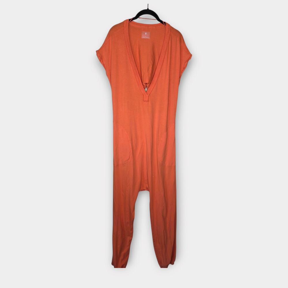 Free People FP Movement Orange Deep Plunge Jumpsuit Open Back Women's Sm
